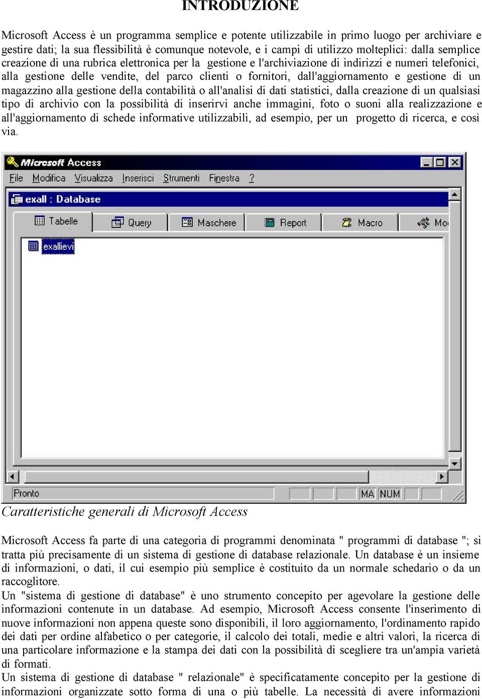 e gestione di un magazzino alla gestione della contabilità o all'analisi di dati statistici, dalla creazione di un qualsiasi tipo di archivio con la possibilità di inserirvi anche immagini, foto o