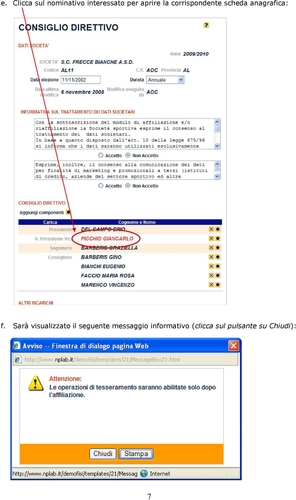 f. Sarà visualizzato il seguente messaggio