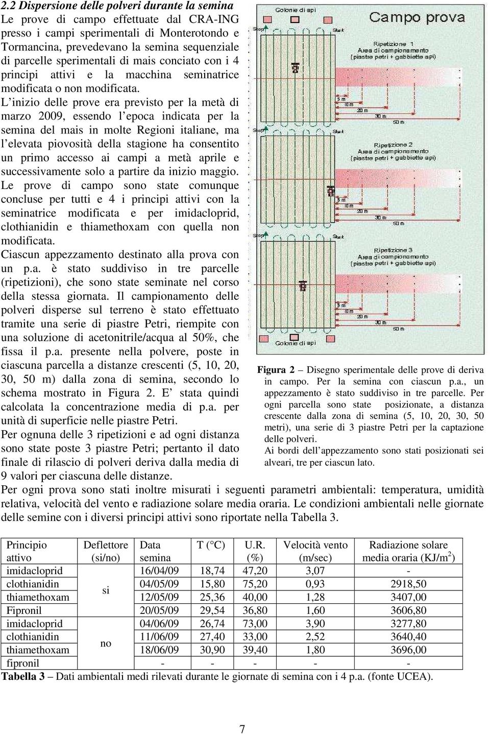 L inizio delle prove era previsto per la metà di marzo 29, essendo l epoca indicata per la semina del mais in molte Regioni italiane, ma l elevata piovosità della stagione ha consentito un primo