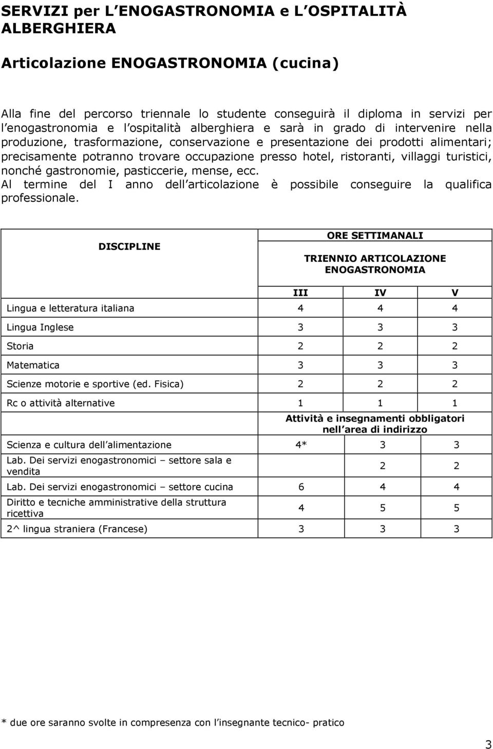 ristoranti, villaggi turistici, nonché gastronomie, pasticcerie, mense, ecc. Al termine del I anno dell articolazione è possibile conseguire la qualifica professionale.