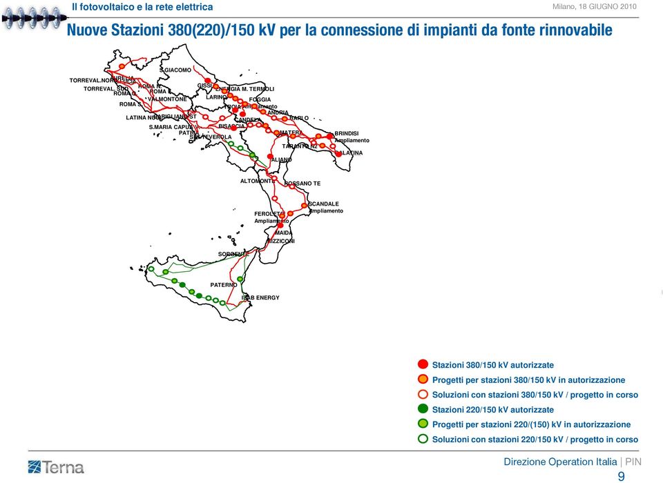 BISACCIA PATRIA MATERA SET TEVEROLA TARANTO N2 ALIANO BRINDISI Ampliamento GALATINA ALTOMONTE ROSSANO TE FEROLETO Ampliamento SCANDALE Ampliamento MAIDA RIZZICONI ' SORGENTE PATERNO ISAB ENERGY