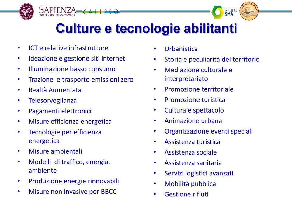 rinnovabili Misure non invasive per BBCC Urbanistica Storia e peculiarità del territorio Mediazione culturale e interpretariato Promozione territoriale Promozione turistica Cultura