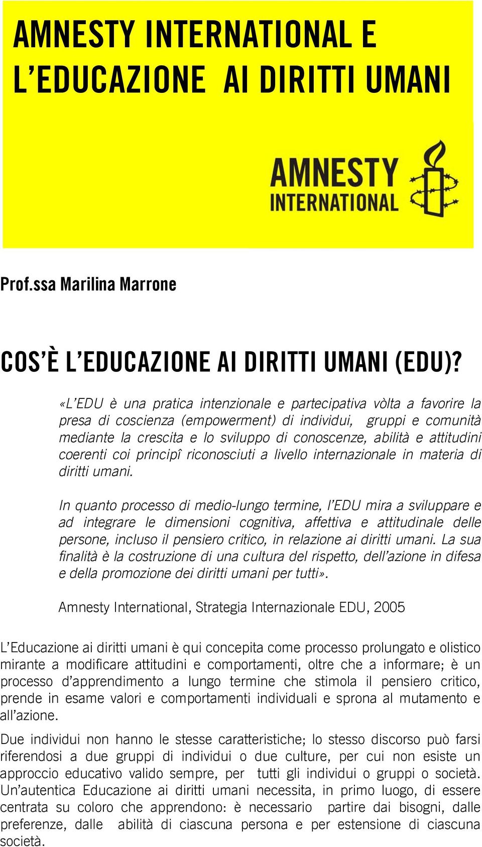 attitudini coerenti coi principî riconosciuti a livello internazionale in materia di diritti umani.