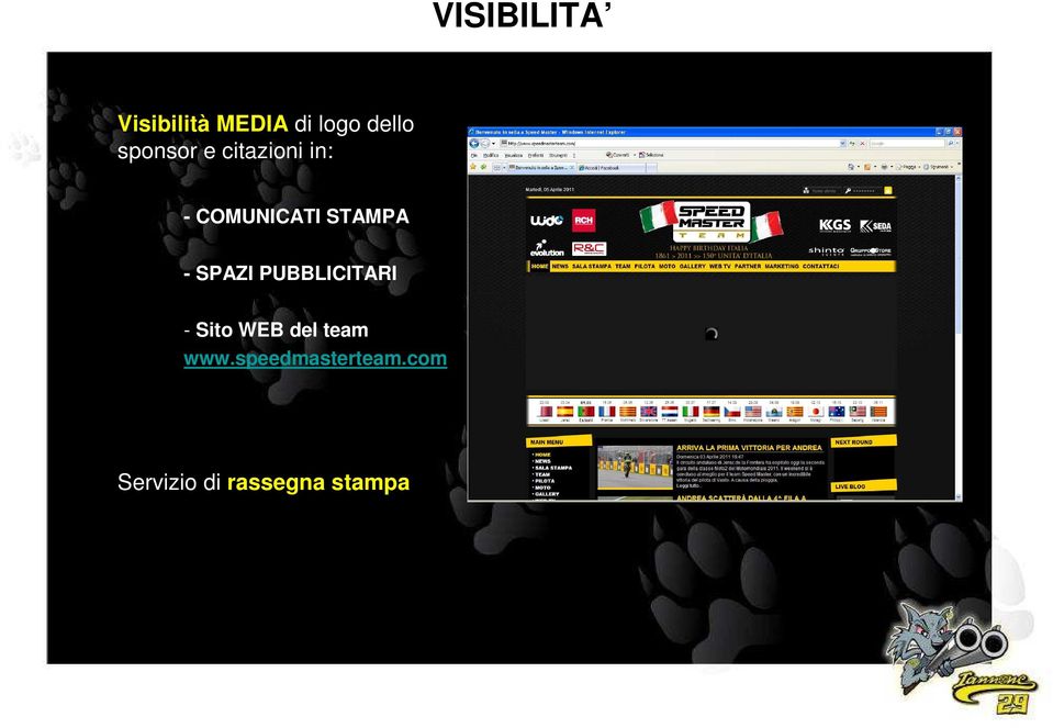 - SPAZI PUBBLICITARI - Sito WEB del team www.