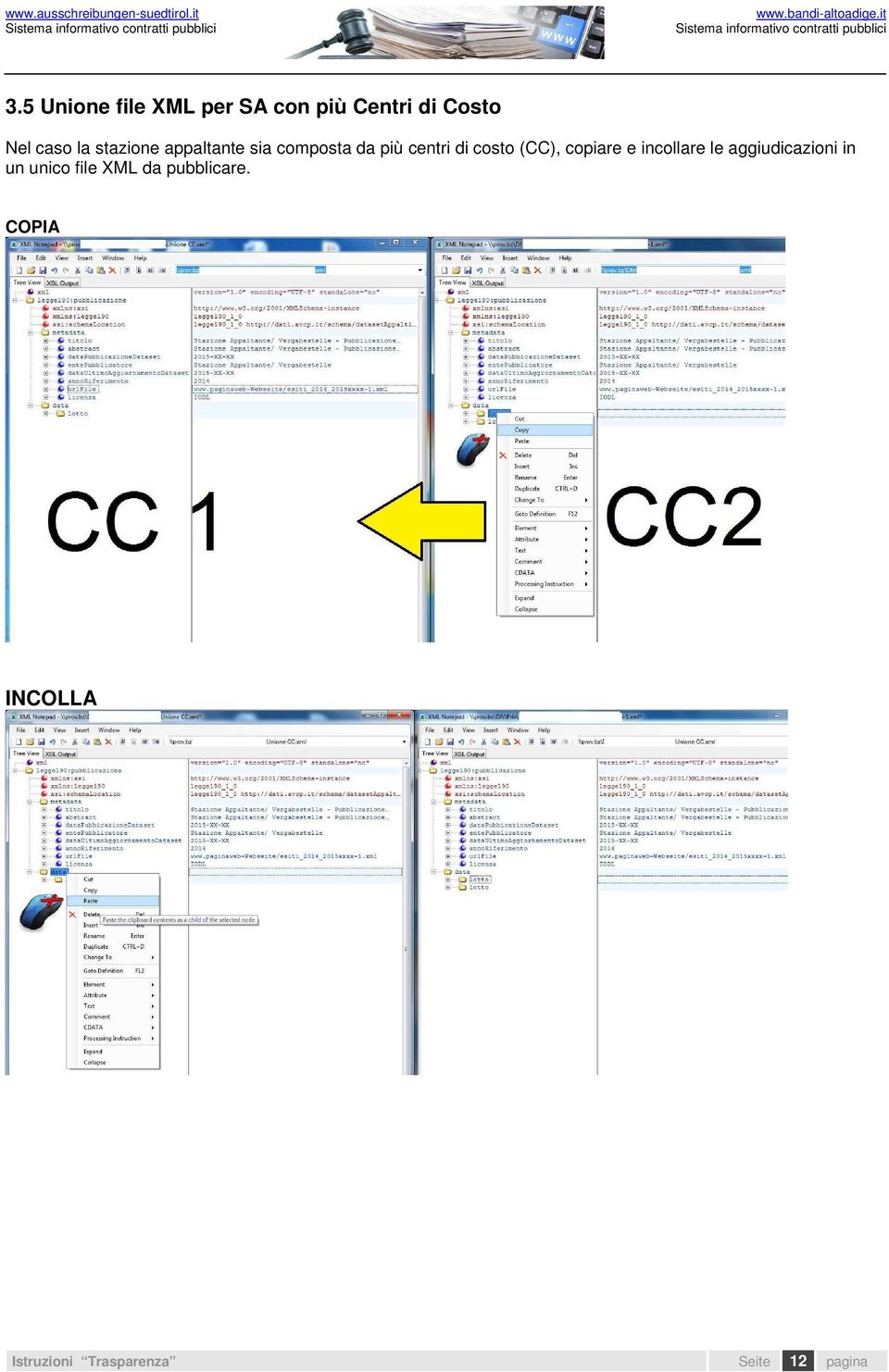 copiare e incollare le aggiudicazioni in un unico file XML da