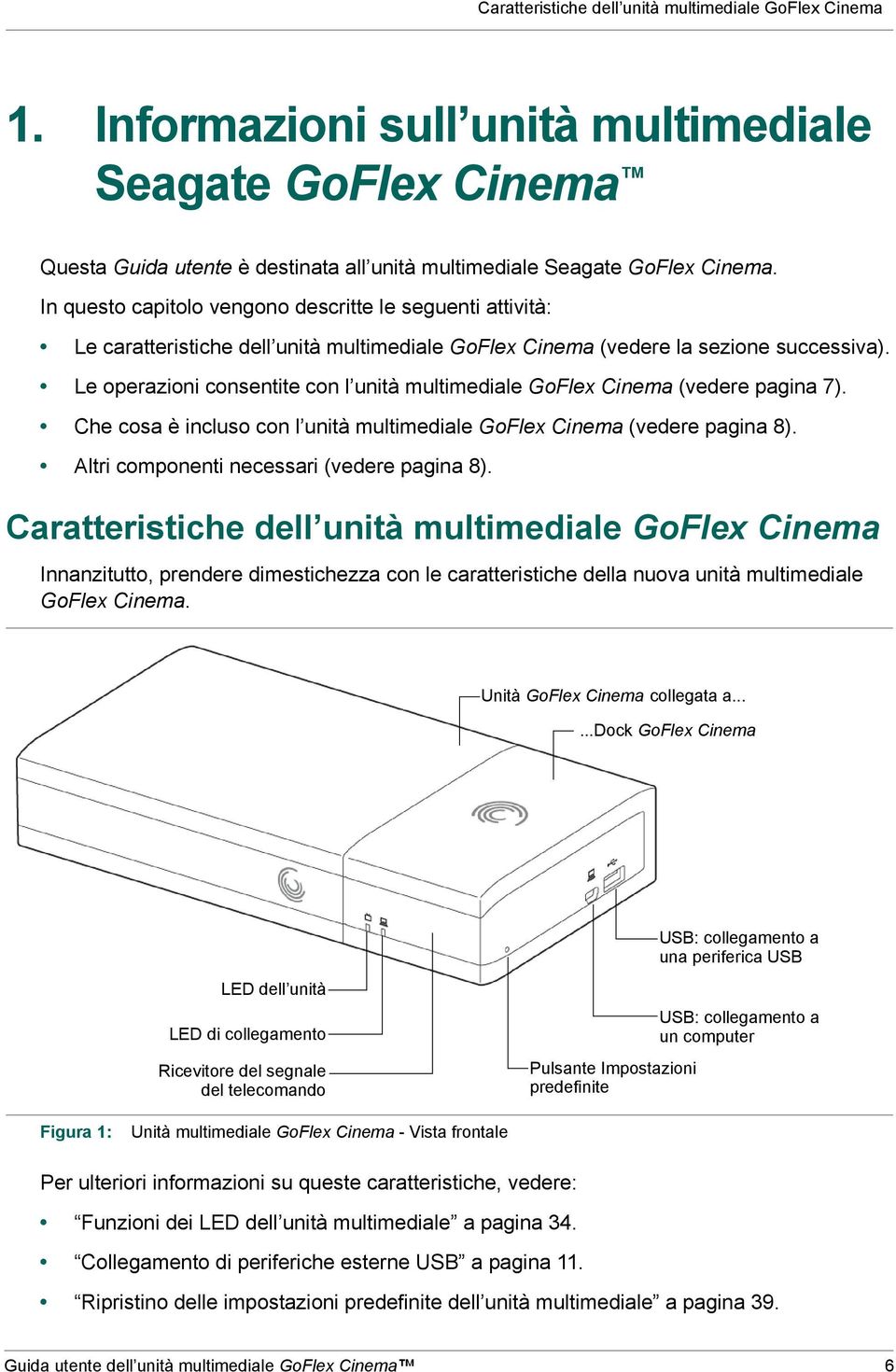 Le operazioni consentite con l unità multimediale GoFlex Cinema (vedere pagina 7). Che cosa è incluso con l unità multimediale GoFlex Cinema (vedere pagina 8).