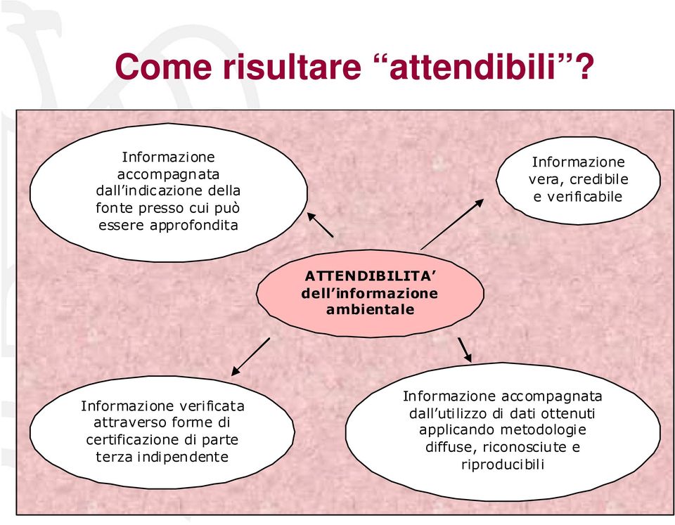 vera, credibile e verificabile ATTENDIBILITA dell informazione ambientale Informazione verificata