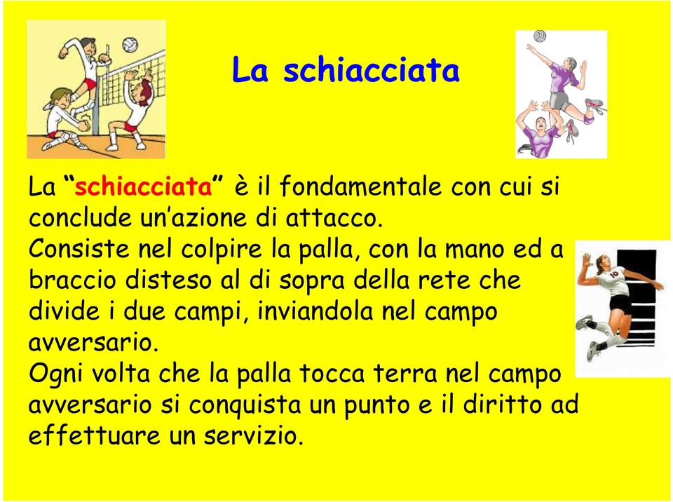 Consiste nel colpire la palla, con la mano ed a braccio disteso al di sopra della rete