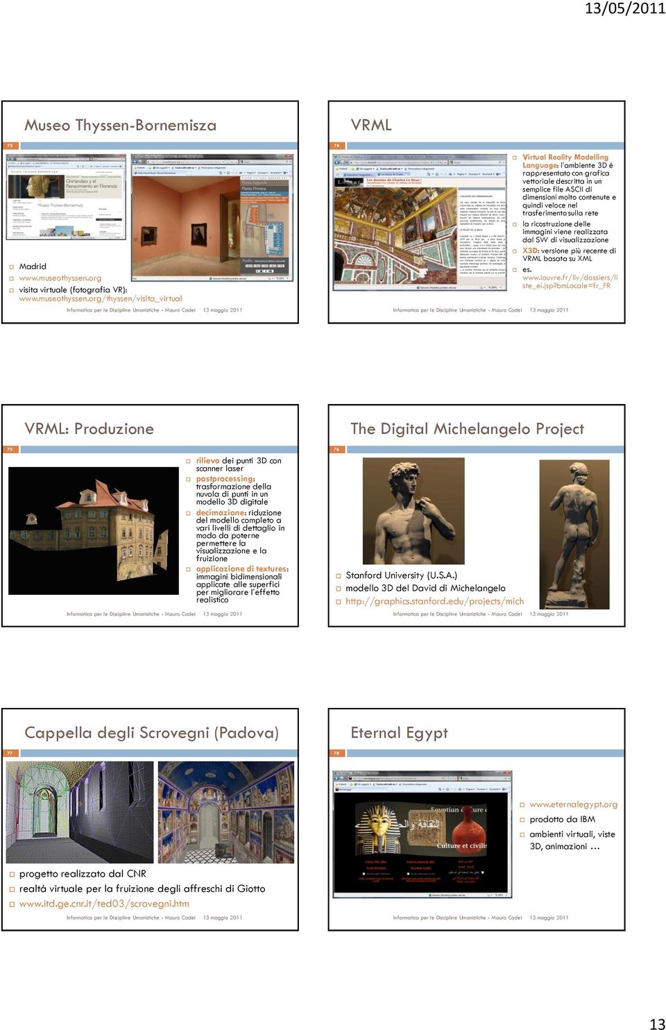 org/thyssen/visita_virtual Virtual Reality Modelling Language: l ambiente 3D è rappresentato con grafica vettoriale descritta in un semplice file ASCII di dimensioni molto contenute e quindi veloce