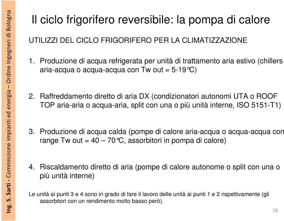 Raffreddamento diretto di aria DX (condizionatori autonomi UTA o ROOF TOP aria-aria o acqua-aria, split con una o più unità interne, ISO 5151-T1) 3.