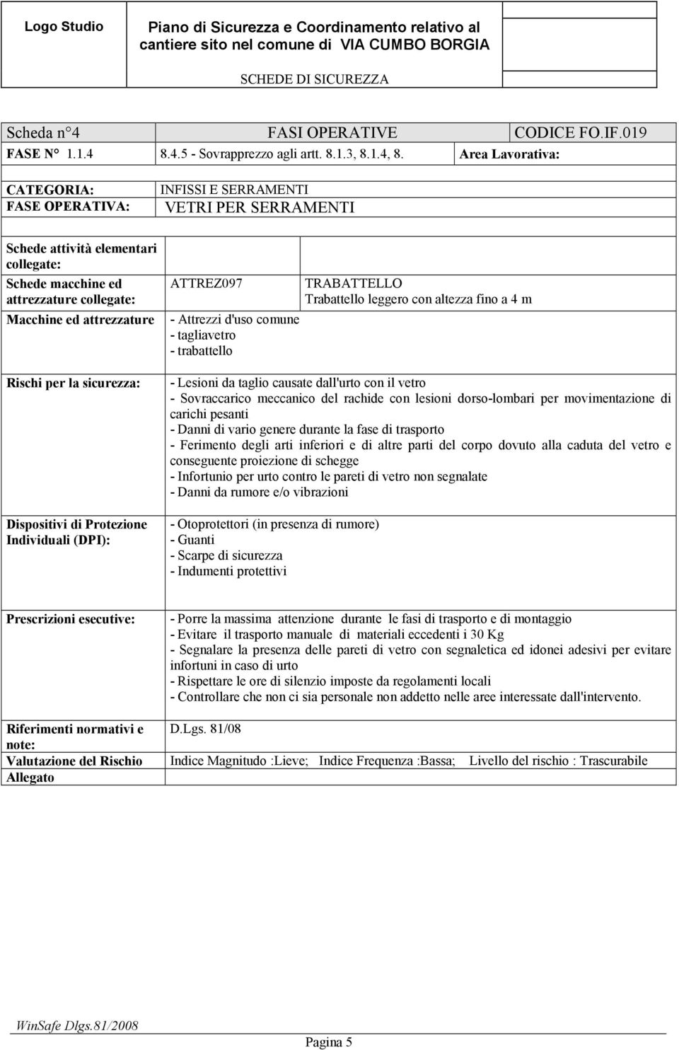 ATTREZ097 - Attrezzi d'uso comune - tagliavetro - trabattello TRABATTELLO Trabattello leggero con altezza fino a 4 m - Lesioni da taglio causate dall'urto con il vetro - Sovraccarico meccanico del