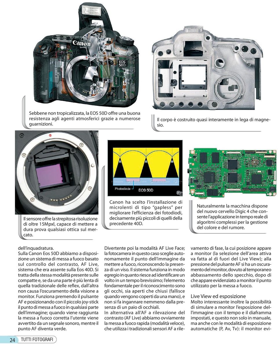 Sulla Canon Eos 50D abbiamo a disposizione un sistema di messa a fuoco basato sul controllo del contrasto, AF Live, sistema che era assente sulla Eos 40D.