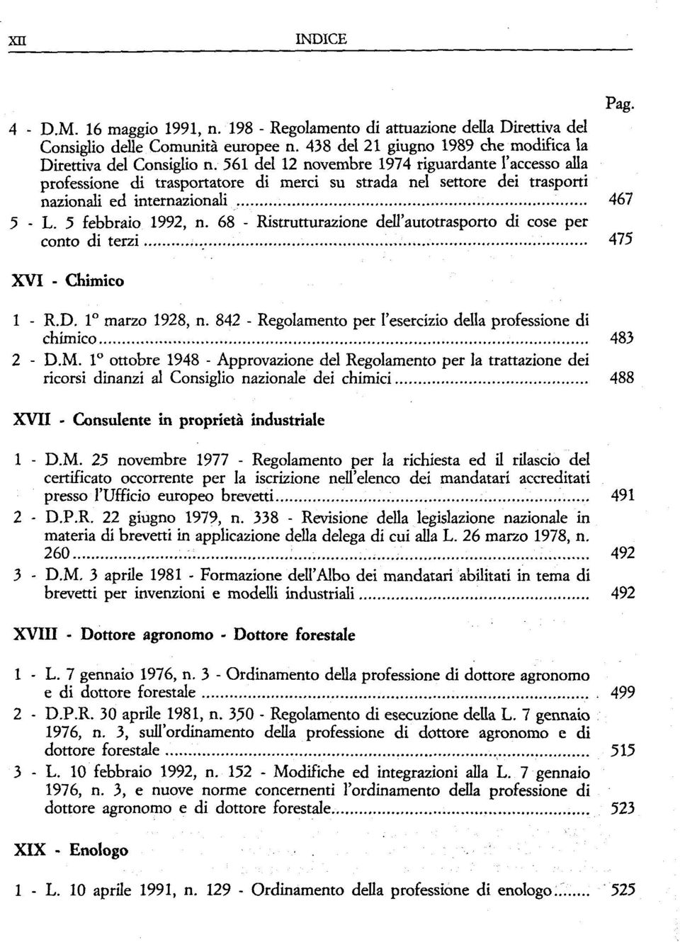 68 - Ristrutturazione dell'autotrasporto di cose per conto di terzi 475 XVI - Chimico 1 - R.D. 1 marzo 1928, n. 842 - Regolamento per l'esercizio della professione di chimico 483 2 - D.M.