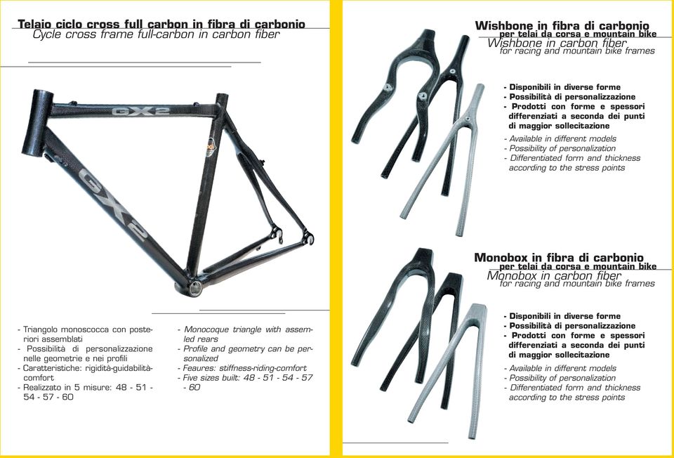 personalization - Differentiated form and thickness according to the stress points Monobox in fibra di carbonio per telai da corsa e mountain bike Monobox in carbon fiber for racing and mountain bike