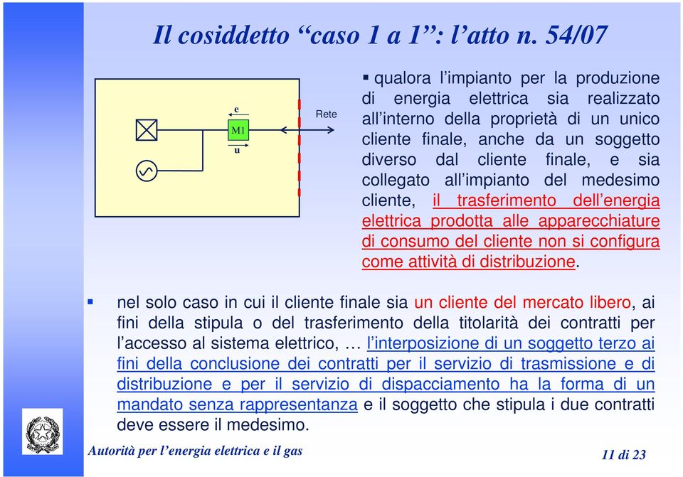 sia collegato all impianto del medesimo cliente, il trasferimento dell energia elettrica prodotta alle apparecchiature di consumo del cliente non si configura come attività di distribuzione.