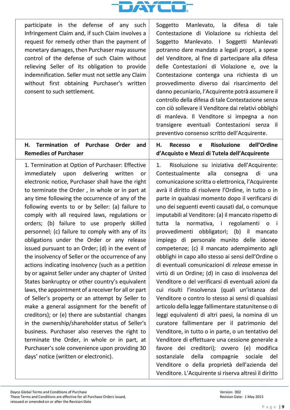 Termination of Purchase Order and Remedies of Purchaser 1.