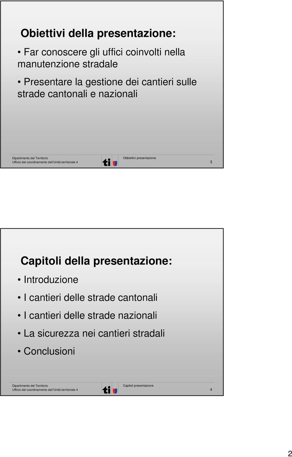 presentazione 3 Capitoli della presentazione: Introduzione I cantieri delle strade cantonali
