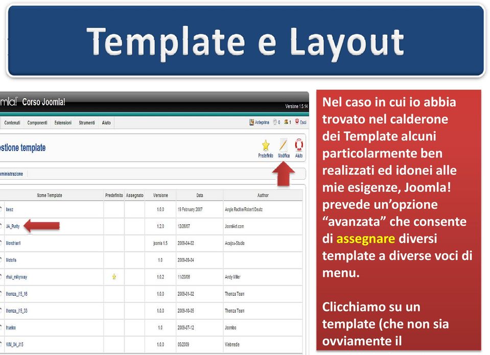 prevede un opzione avanzata che consente di assegnare diversi template