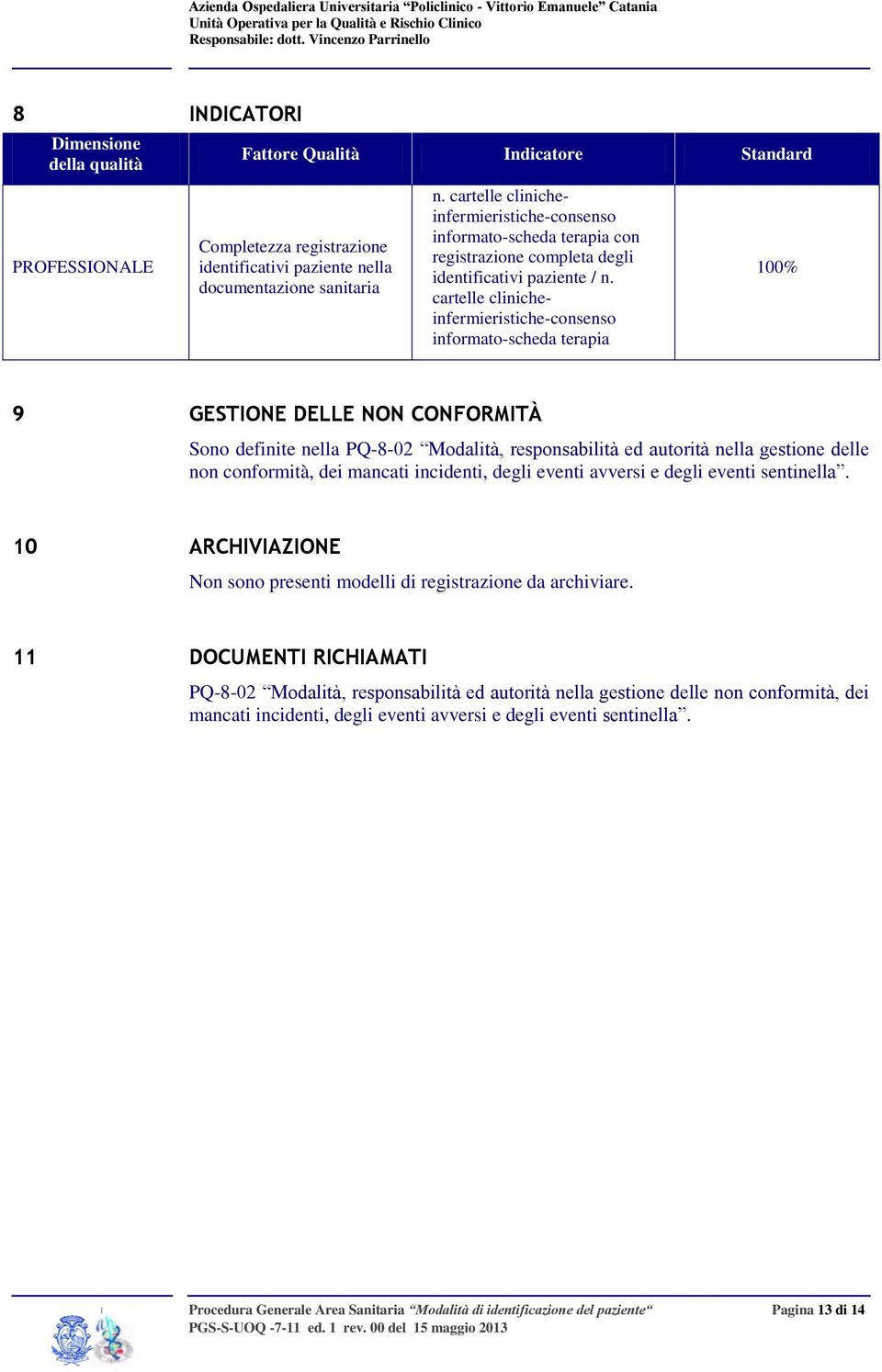 cartelle clinicheinfermieristiche-consenso informato-scheda terapia 100% 9 GESTIONE DELLE NON CONFORMITÀ Sono definite nella PQ-8-02 Modalità, responsabilità ed autorità nella gestione delle non