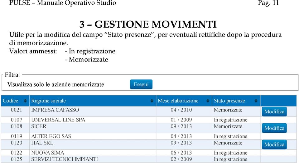 campo Stato presenze, per eventuali rettifiche dopo la