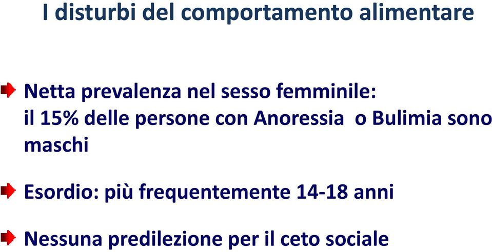 con Anoressia o Bulimia sono maschi Esordio: più