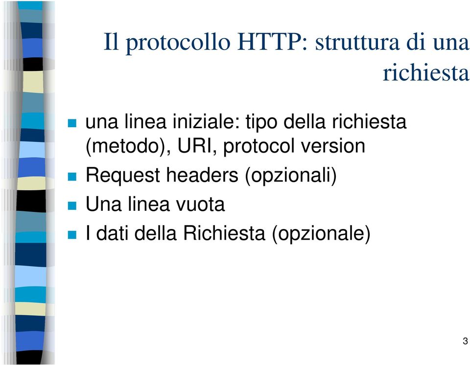 protocol version Request headers (opzionali) Una