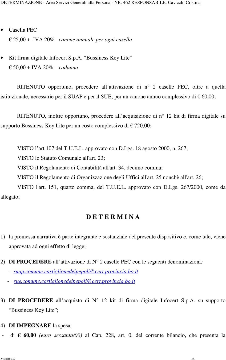 ea Servizi Generali alla Persona - NR. 462 RESPONSAB