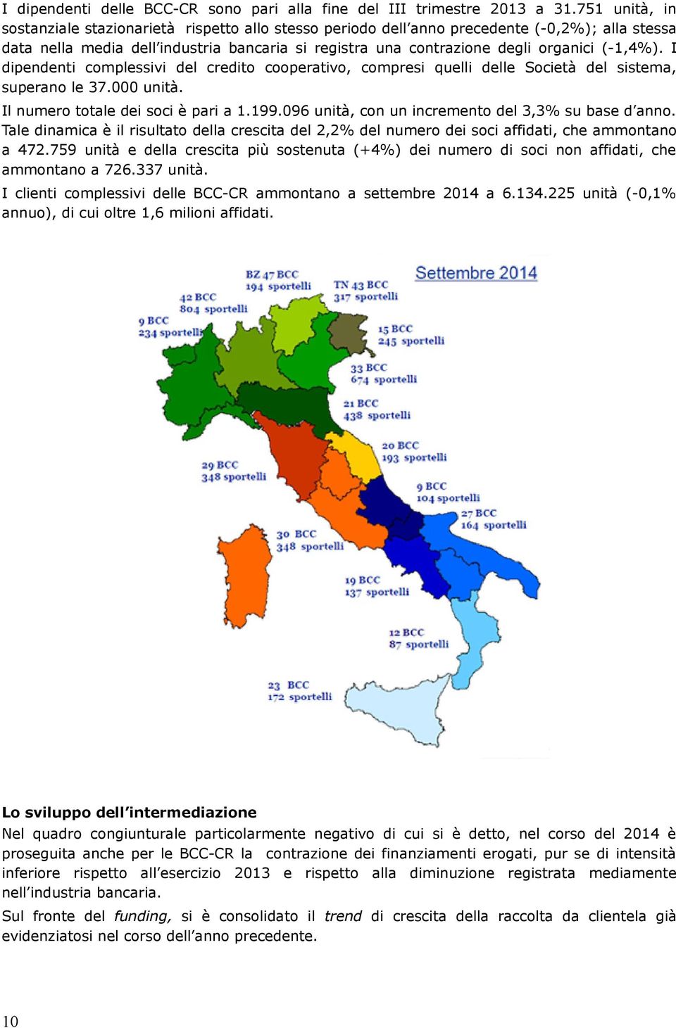 (1,4%). I dipendenti complessivi del credito cooperativo, compresi quelli delle Società del sistema, superano le 37.000 unità. Il numero totale dei soci è pari a 1.199.