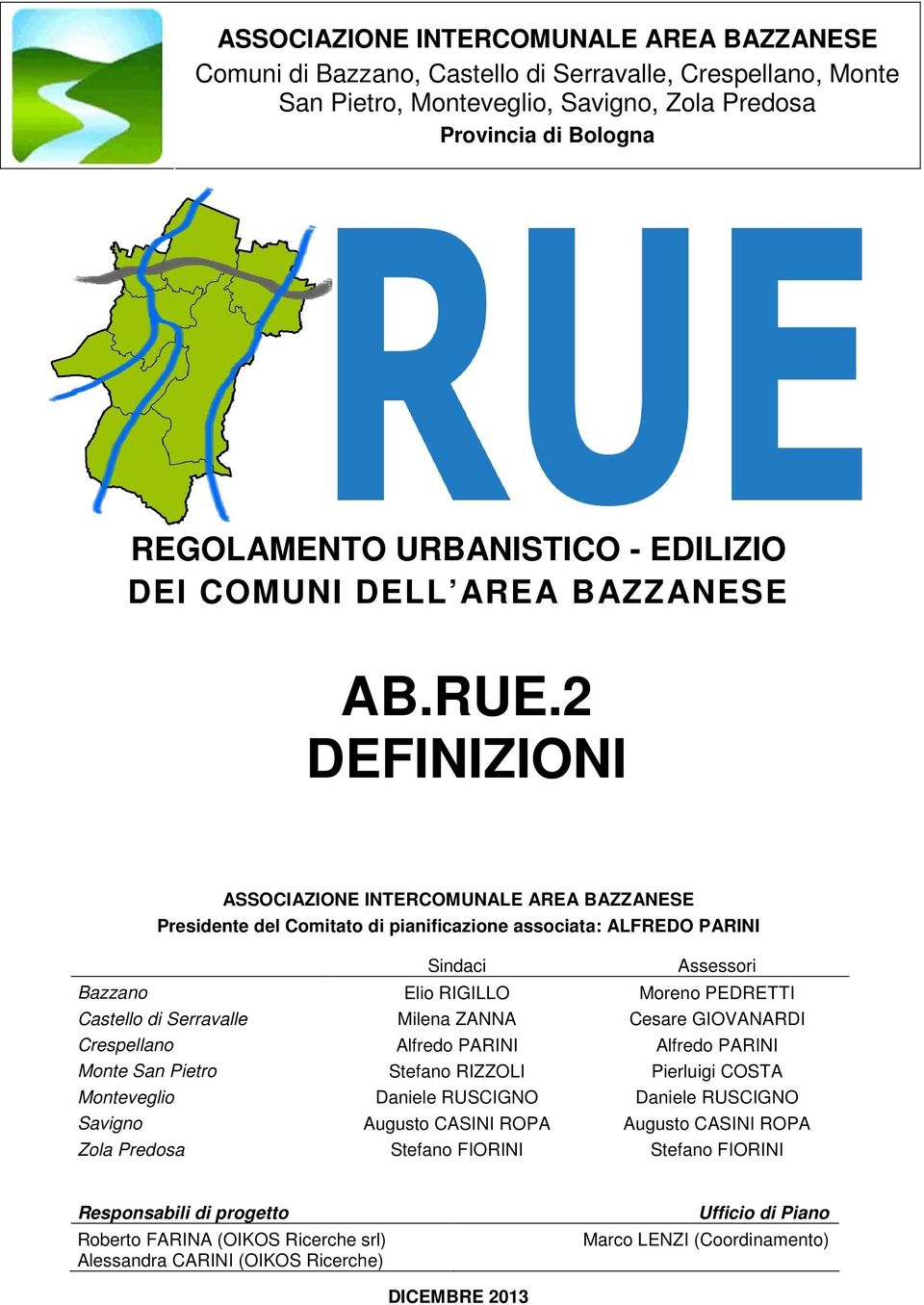 Serravalle Milena ZANNA Cesare GIOVANARDI Crespellano Alfredo PARINI Alfredo PARINI Monte San Pietro Stefano RIZZOLI Pierluigi COSTA Monteveglio Daniele RUSCIGNO Daniele RUSCIGNO Savigno Augusto