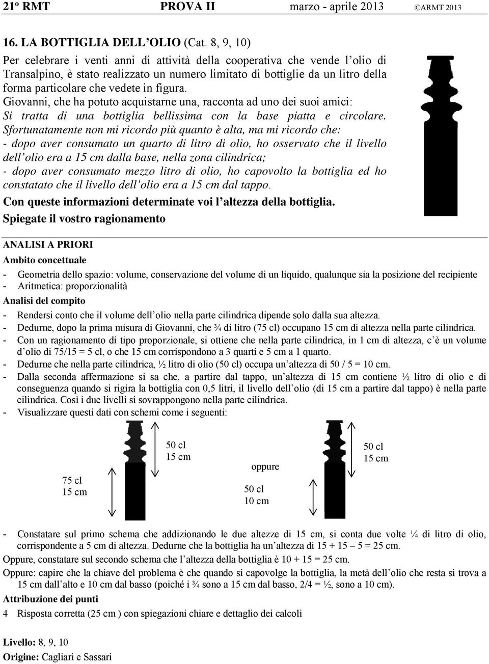 in figura. Giovanni, che ha potuto acquistarne una, racconta ad uno dei suoi amici: Si tratta di una bottiglia bellissima con la base piatta e circolare.