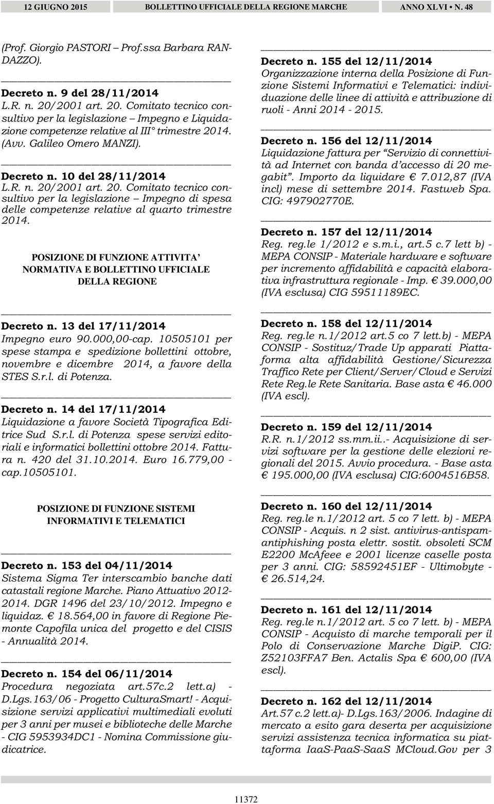 20. Comitato tecnico consultivo per la legislazione Impegno di spesa delle competenze relative al quarto trimestre POSIZIONE DI FUNZIONE ATTIVITA NORMATIVA E BOLLETTINO UFFICIALE DELLA REGIONE