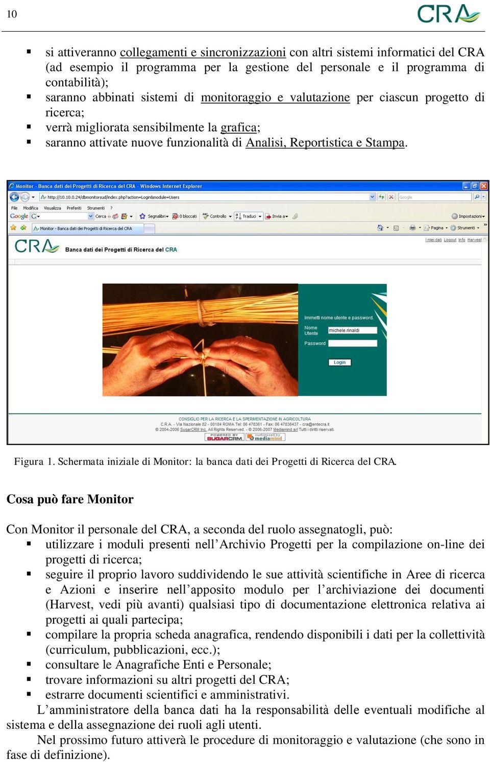 Schermata iniziale di Monitor: la banca dati dei Progetti di Ricerca del CRA.