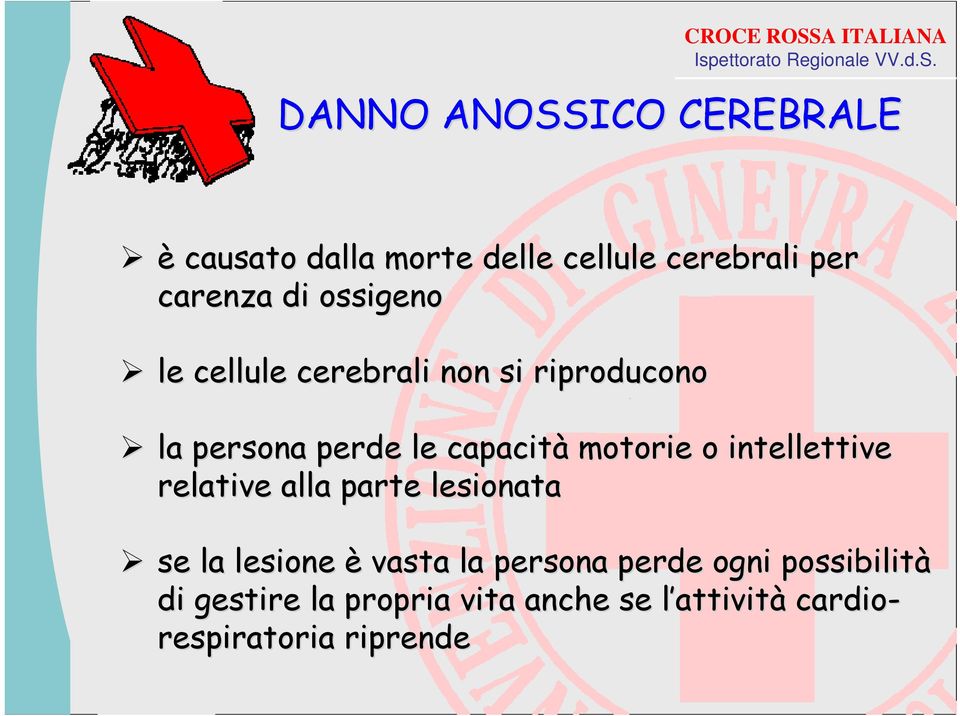 motorie o intellettive relative alla parte lesionata se la lesione è vasta la persona perde