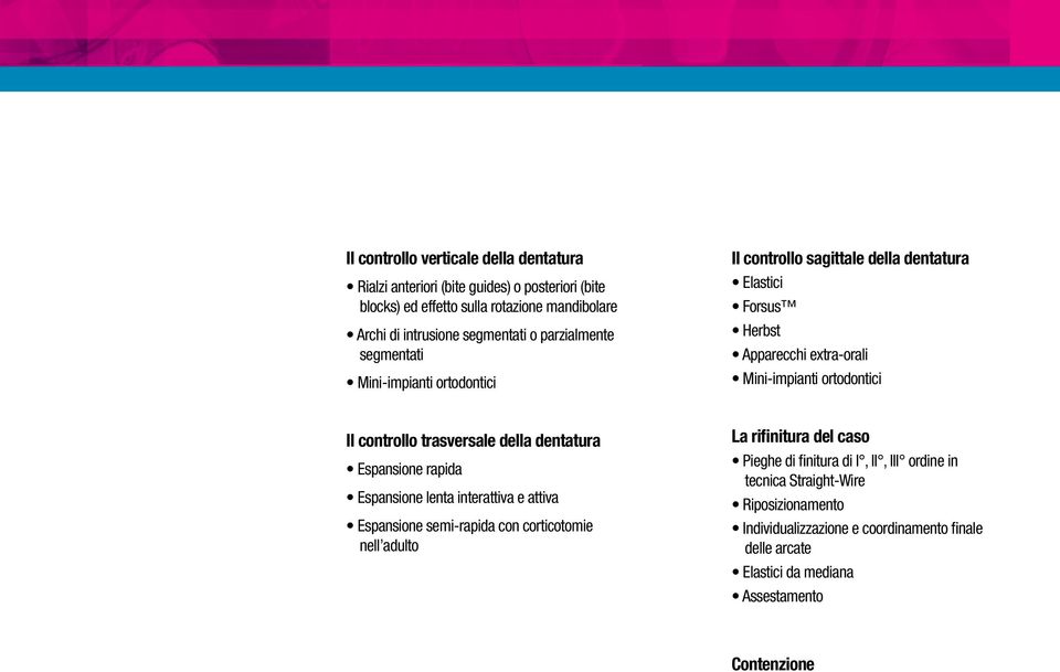 controllo trasversale della dentatura Espansione rapida Espansione lenta interattiva e attiva Espansione semi-rapida con corticotomie nell adulto La rifinitura del caso