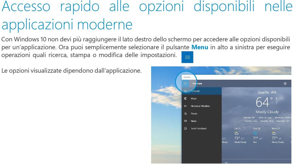 Ora puoi semplicemente selezionare il pulsante Menu in alto a sinistra per eseguire operazioni