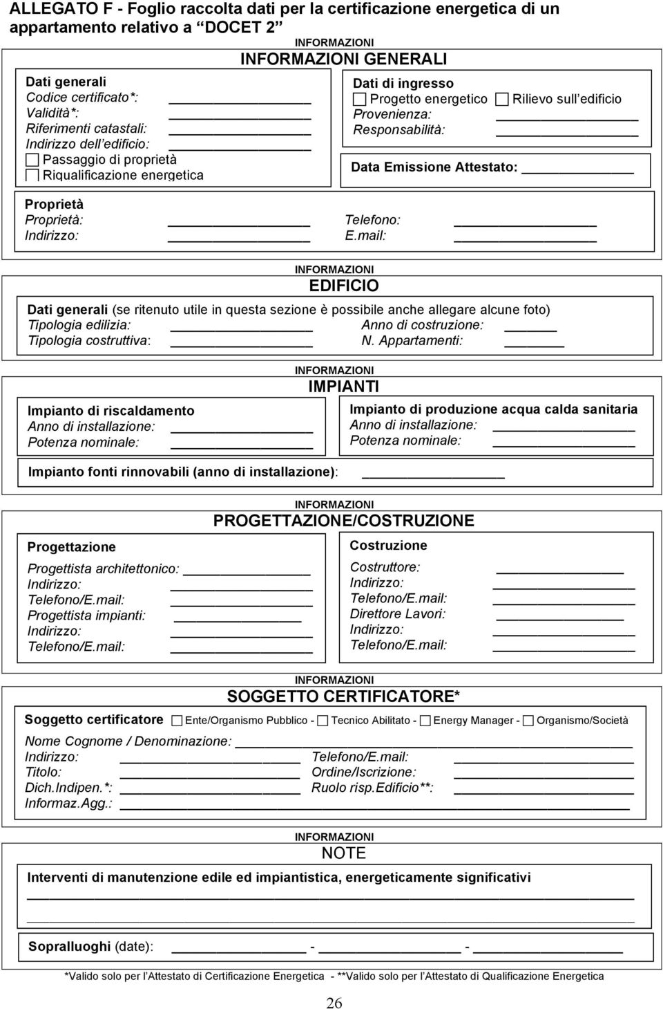 Rilievo sull edificio Provenienza: Responsabilità: Data Emissione Attestato: Proprietà Proprietà: Telefono: Indirizzo: E.