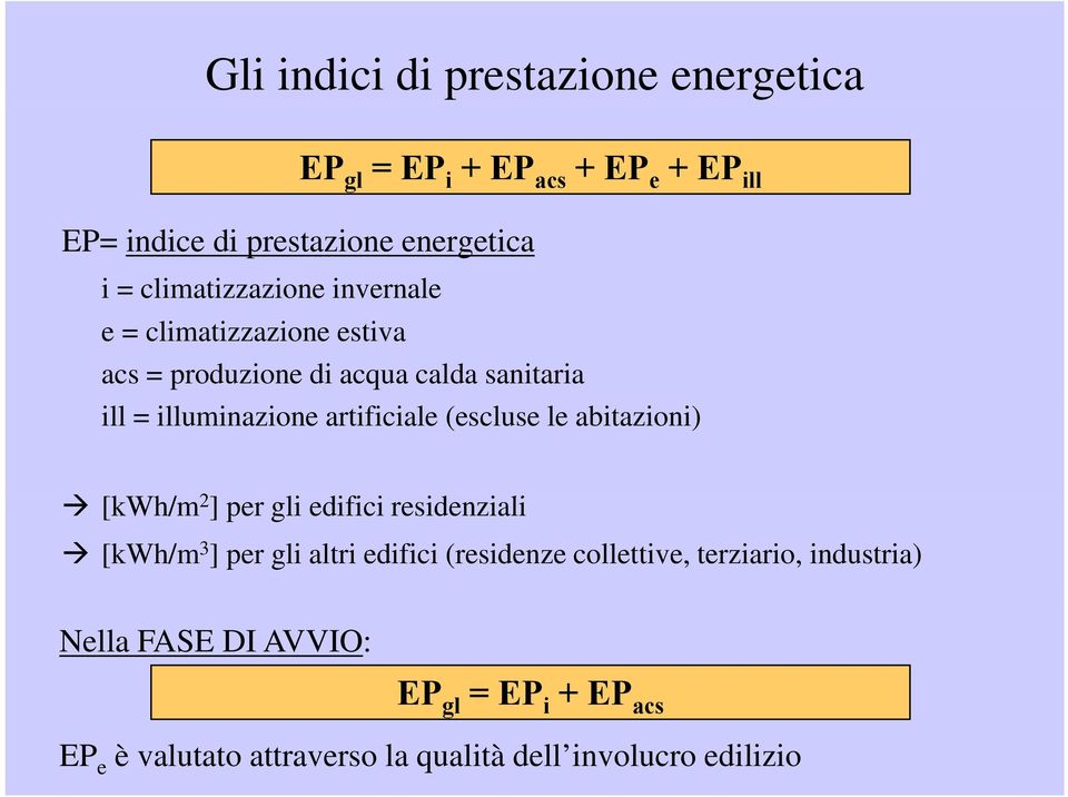 artificiale (escluse le abitazioni) [kwh/m 2 ] per gli edifici i residenziali i [kwh/m 3 ] per gli altri edifici