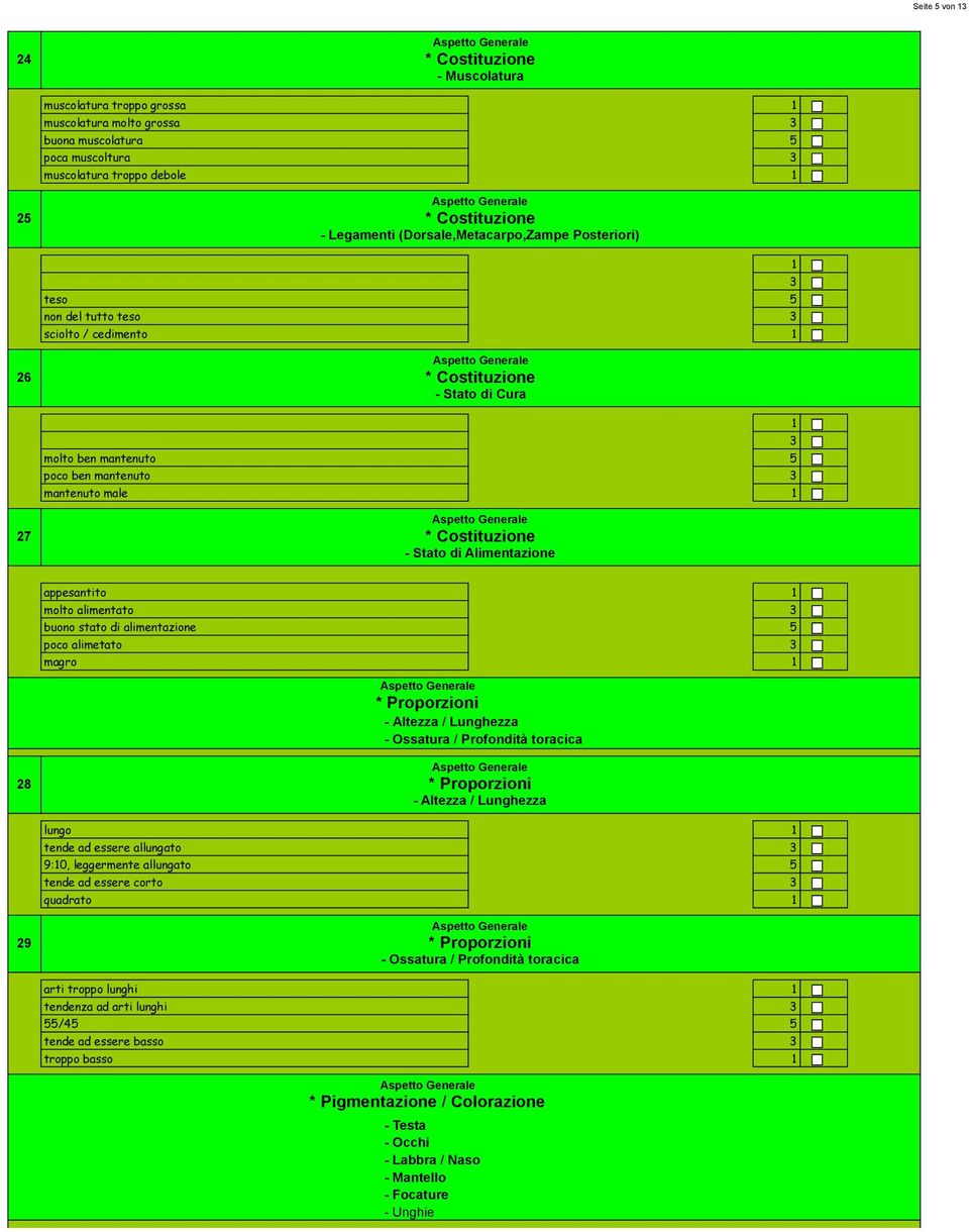 alimetato magro * Proporzioni - Altezza / Lunghezza - Ossatura / Profondità toracica 28 * Proporzioni - Altezza / Lunghezza lungo tende ad essere allungato 9:0, leggermente allungato tende ad essere