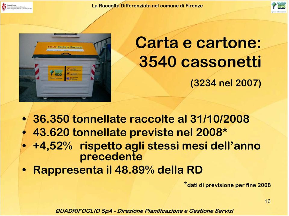 620 tonnellate previste nel 2008* +4,52% rispetto agli stessi