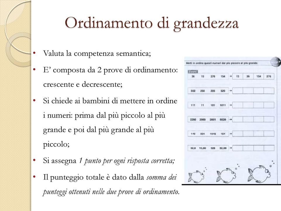 piccolo al più grande e poi dal più grande al più piccolo; Si assegna 1 punto per ogni risposta