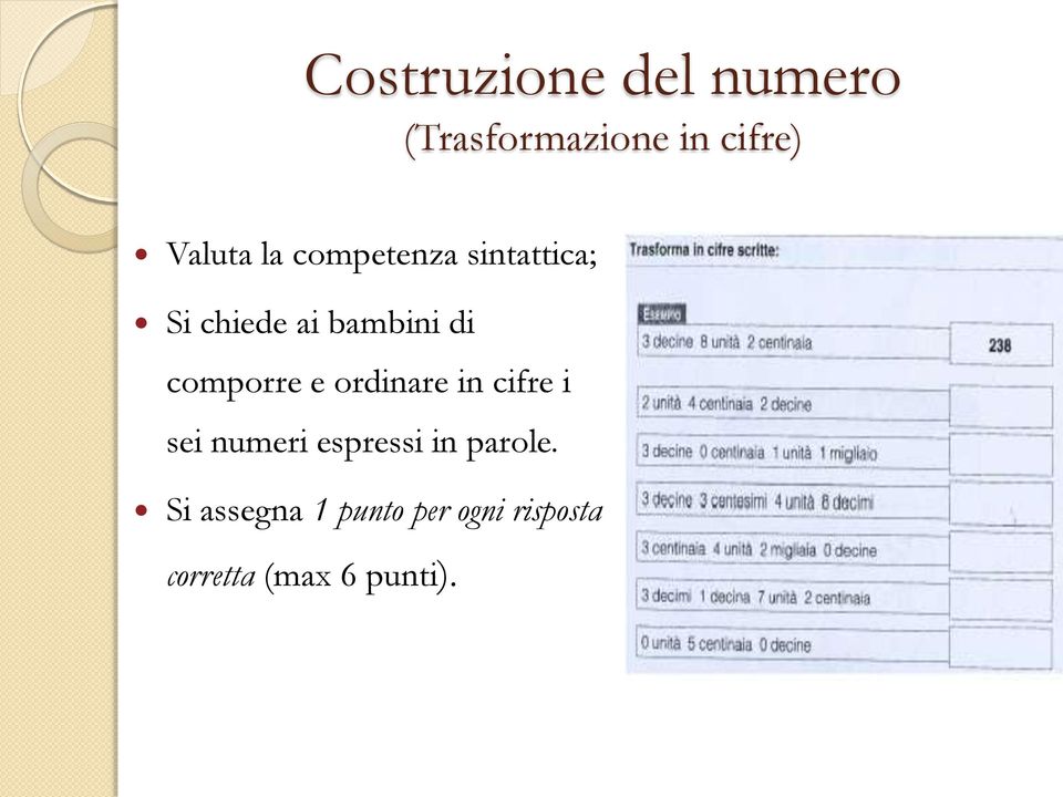 comporre e ordinare in cifre i sei numeri espressi in