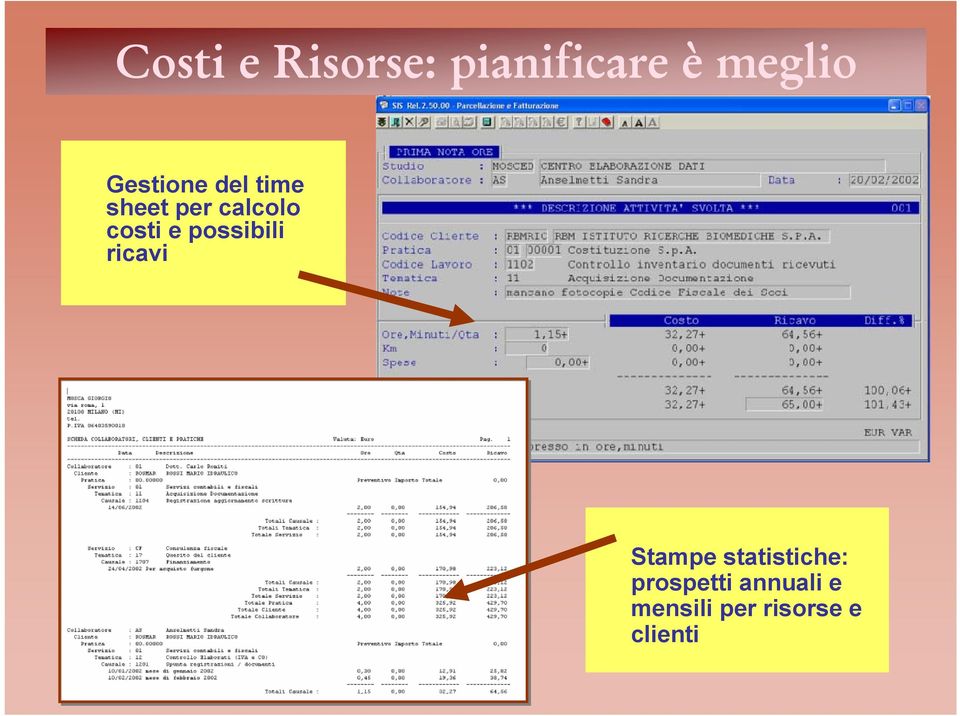 e possibili ricavi Stampe statistiche: