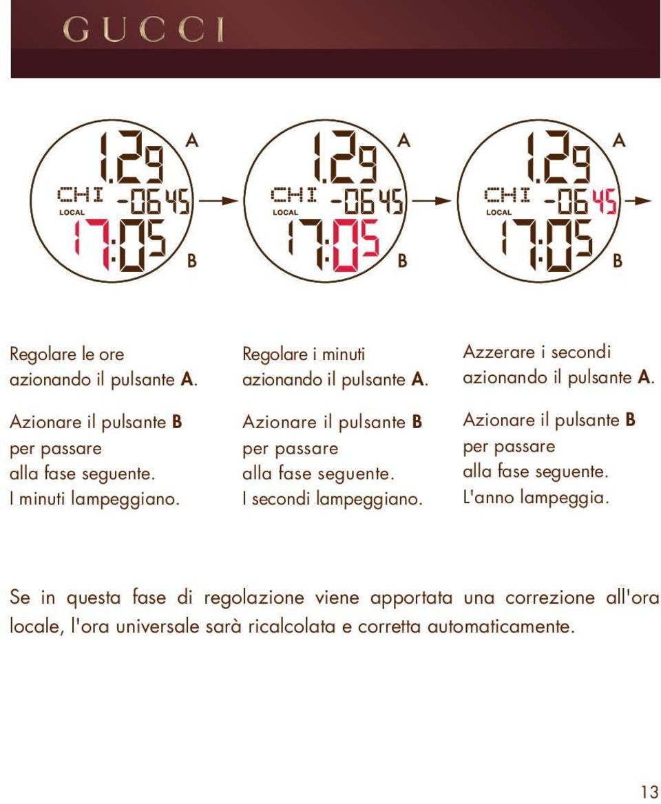 Azzerare i secondi per passare alla fase seguente. L'anno lampeggia.