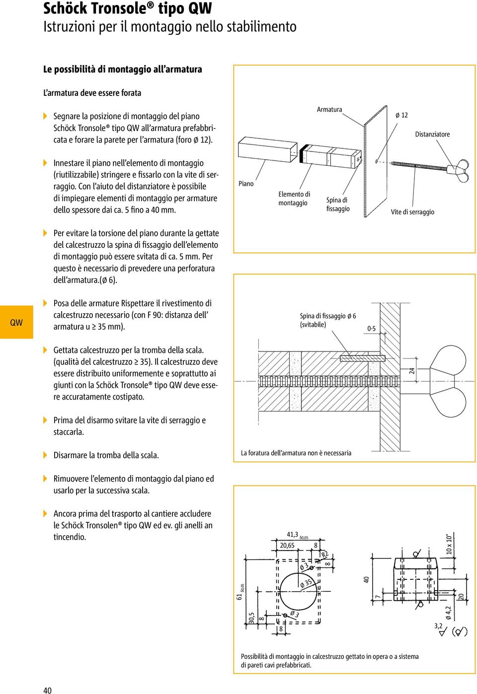 Con l aiuto del distanziatore è possibile di impiegare elementi di montaggio per armature dello spessore dai ca. 5 fino a 40 mm.