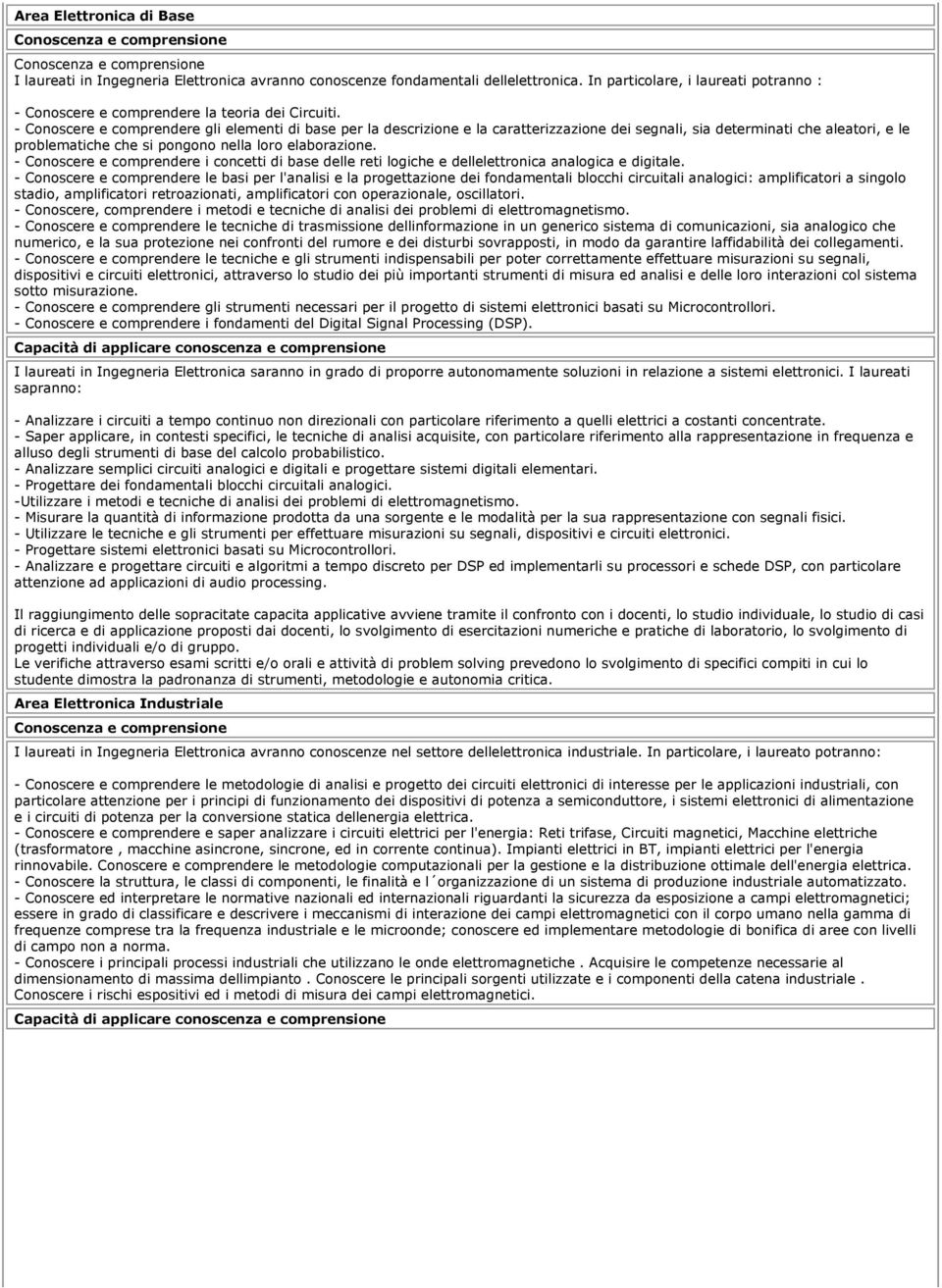 - Conoscere e comprendere i concetti di base delle reti logiche e dellelettronica analogica e digitale.