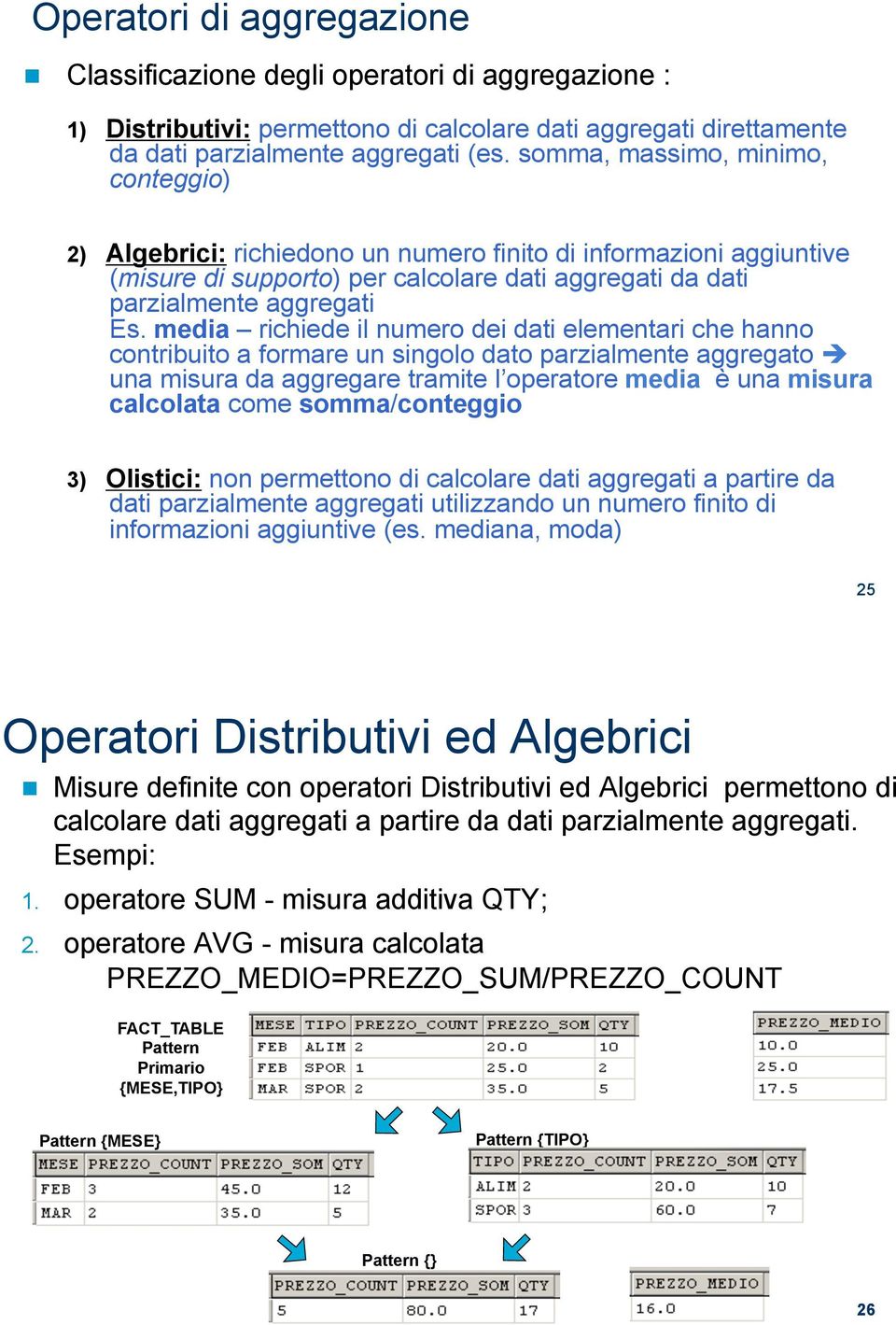 media richiede il numero dei dati elementari che hanno contribuito a formare un singolo dato parzialmente aggregato " una misura da aggregare tramite l operatore media è una misura calcolata come