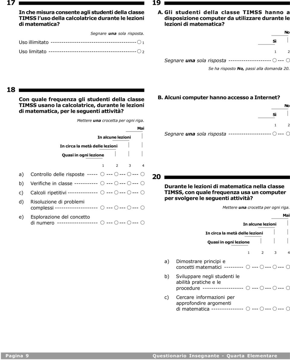 Gli studenti della classe TIMSS hanno a disposizione computer da utilizzare durante le lezioni di matematica?