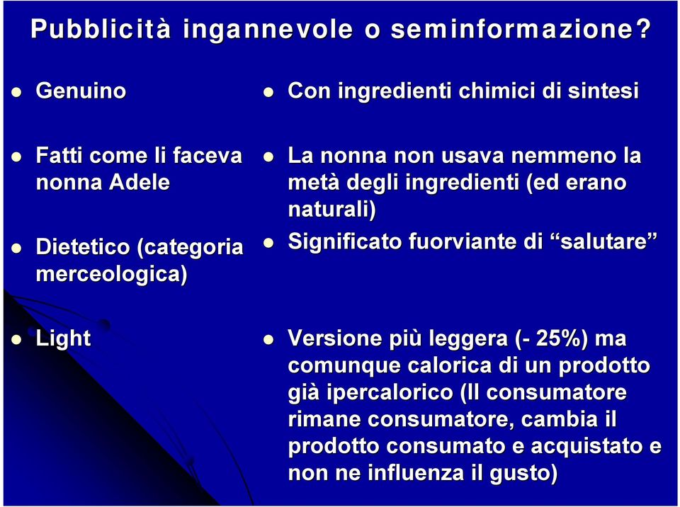 nonna non usava nemmeno la metà degli ingredienti (ed erano naturali) Significato fuorviante di salutare Light