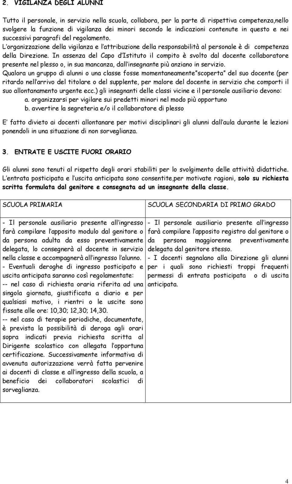 In assenza del Capo d Istituto il compito è svolto dal docente collaboratore presente nel plesso o, in sua mancanza, dall insegnante più anziano in servizio.