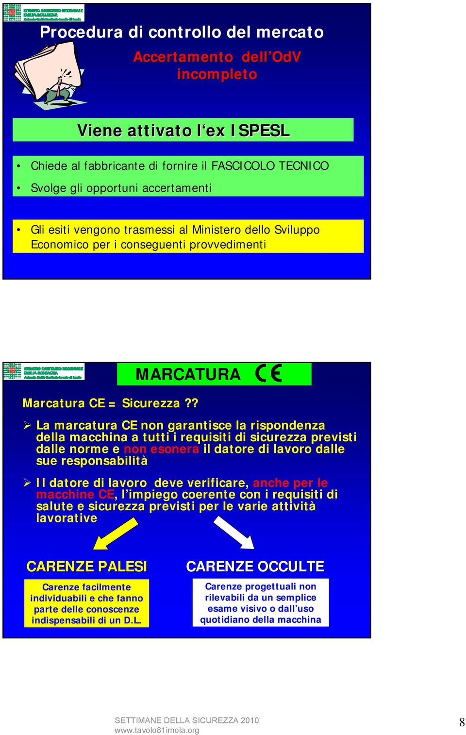 ? La marcatura CE non garantisce la rispondenza della macchina a tutti i requisiti di sicurezza previsti dalle norme e non esonera il datore di lavoro dalle sue responsabilità Il datore di lavoro